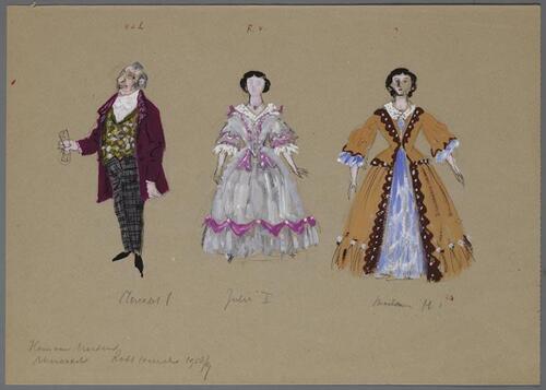 Kostuumontwerp voor Mercadet, Madame Mercadet en Julie uit Mercadet (Honore de Balzac)