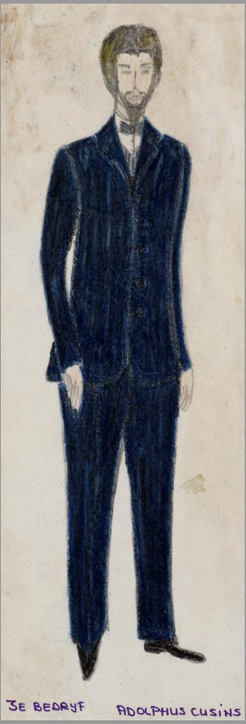 Kostuumontwerp voor Hans Boswinkel als Adolfhus Cusins in Majoor Barbara