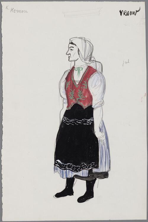 Kostuumontwerp voor een vrouw in Jenufa (Leos Janácek), door Hans van Norden