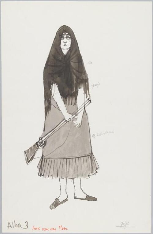 Kostuumontwerp voor Ank van der Moer als Bernarda Alba 3 in Het huis van Bernarda Alba