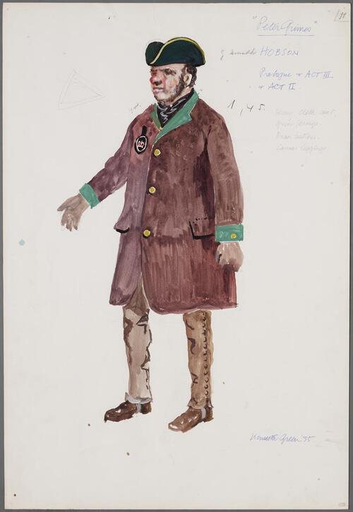 Kostuumontwerp voor Hobson in Peter Grimes, aktes II en III