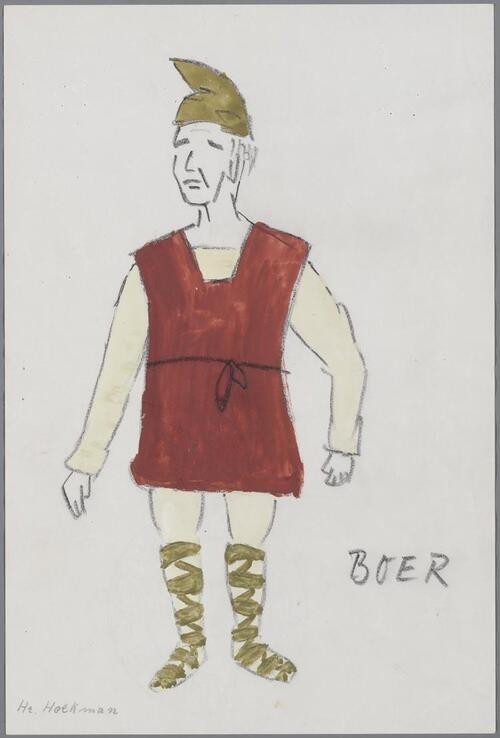 Kostuumontwerp voor Guus Hoekman als de Boer in Die Kluge (Carl Orff) door Wolf-Dieter Ludwig