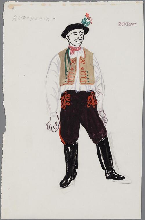 Kostuumontwerp voor een rekruut in Jenufa (Leos Janácek), door Hans van Norden