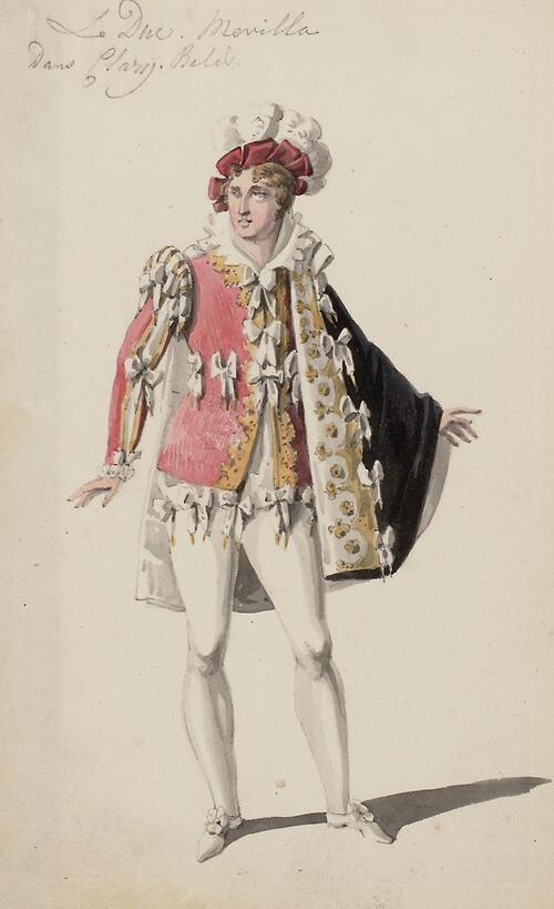 Kostuumontwerp voor Le duc de Melvilla uit Claris Ballet