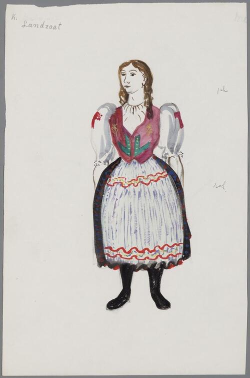 Kostuumontwerp voor een vrouw in Jenufa (Leos Janácek), door Hans van Norden