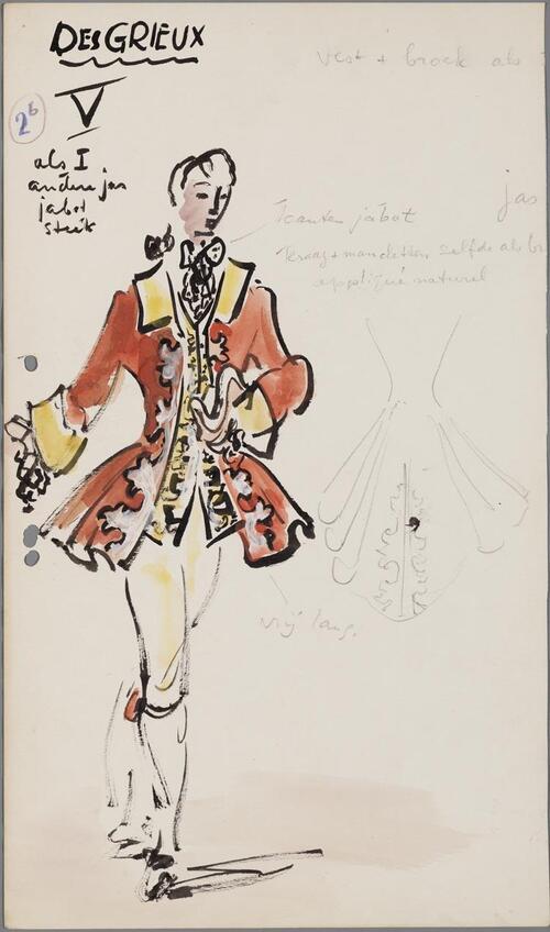 Kostuumontwerp voor Jean Villard als Des Grieux uit Manon (Jules Massenet) door Gerard Hordijk