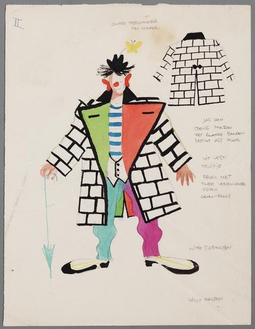 Ontwerp voor clownskostuum voor Willy Walden