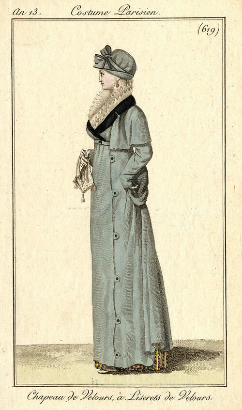 Costume Parisien, nr. 619: Chapeau de Velours, à Liserets de Velours