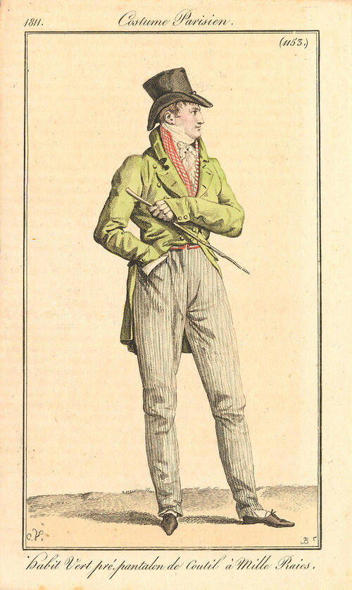 Costume Parisien, nr. 1153: Habit Vert pré. Pantalon de Coutil à Mille Raies