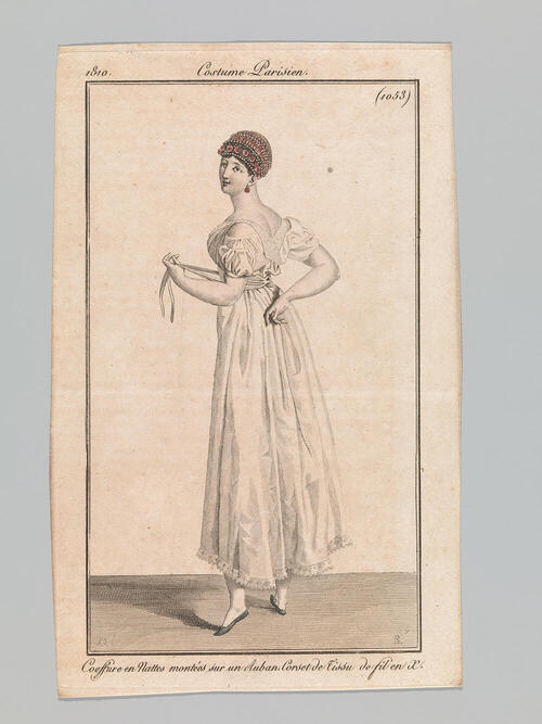 Journal des Dames et des Modes, Costume Parisien, 15 avril 1810, (1053): Coeffure en Nattes montées…