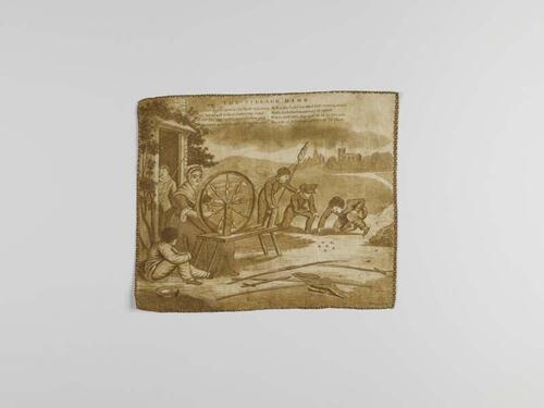 Gedenkdoek in de kleuren wit en bruin met dorpsgezicht