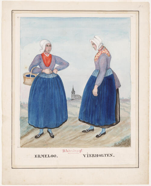 Twee vrouwen in de dracht van Ermelo en Vierhouten