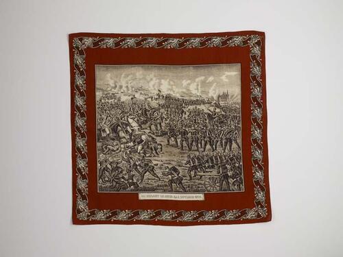 Bedrukte katoenen gedenkdoek met de Slag van Sedan 1870