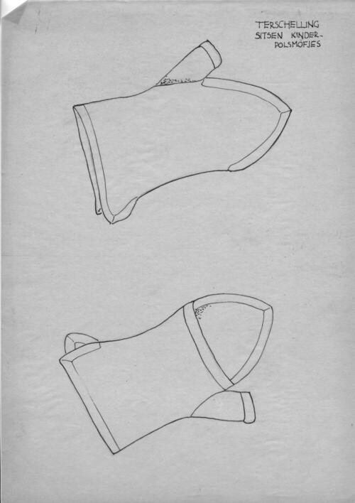 Tekening van sitsen kinderpolsmofjes, Terschelling