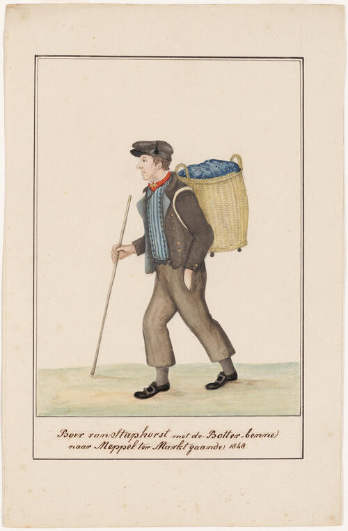 Boer van Staphorst met de Botter-benne naar Meppel ter Markt gaande 1848
