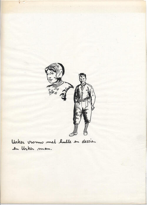 Tekening van Urker vrouw en man