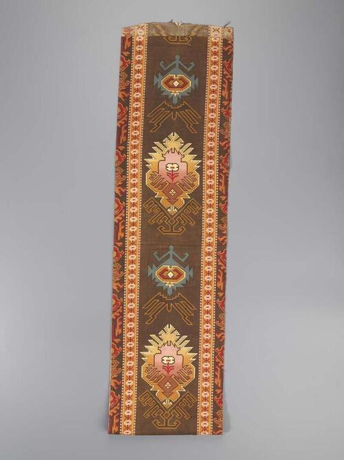Strook van bedrukte katoen, bedrukt met geometrische motieven in allerlei kleuren