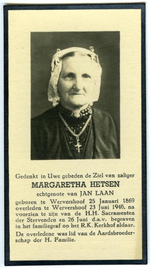 Bidprentje van Margaretha Hetsen, 1946