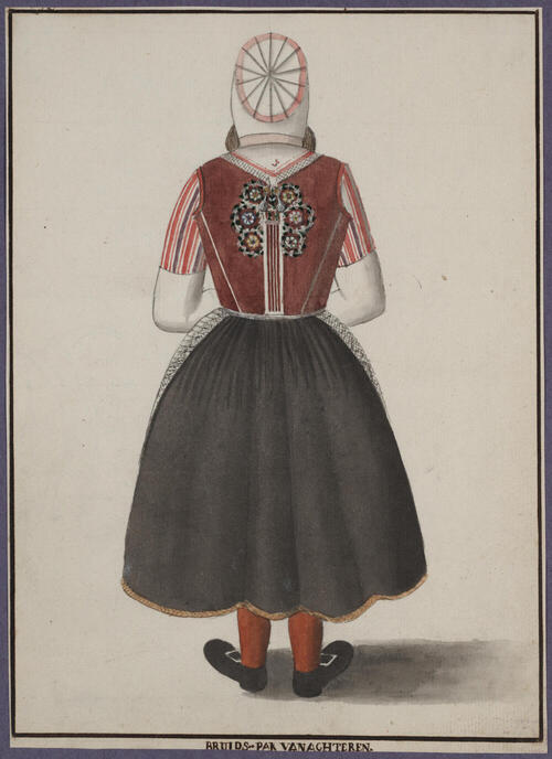 Bruid in rijglijf met de zeven rozen, Marken, 1800–1900