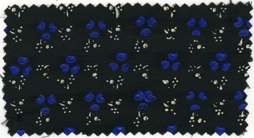 Zwart satijn met blauw-wit stipwerk, Staphorst, 1900–1980