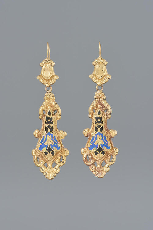 Paar gouden oorbellen, Noord-Brabant, circa 1860