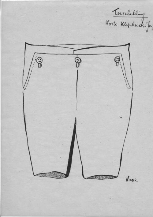 Tekening van een korte klepbroek, Terschelling