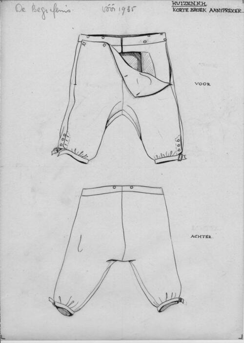 Tekening van een korte broek voor de aanspreker, Huizen