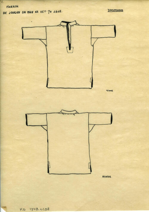 Tekening van een hemd, Marken