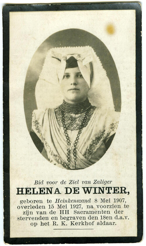 Bidprentje van Helena de Winter, 1927