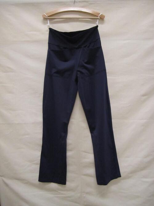 Lange broek van donkerblauw glanzend polyamideweefsel met elastaan
