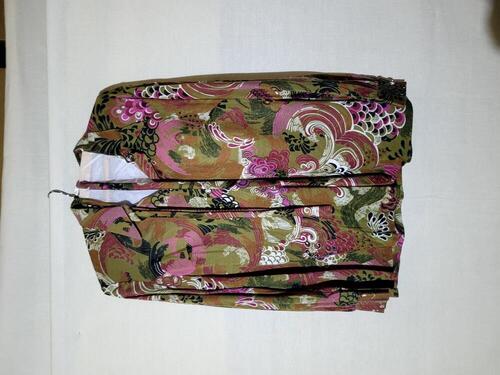Tuniekblouse met ceintuur, acryljersey bedrukt in mosgroen/rood/roze/oranje/wit/zwart