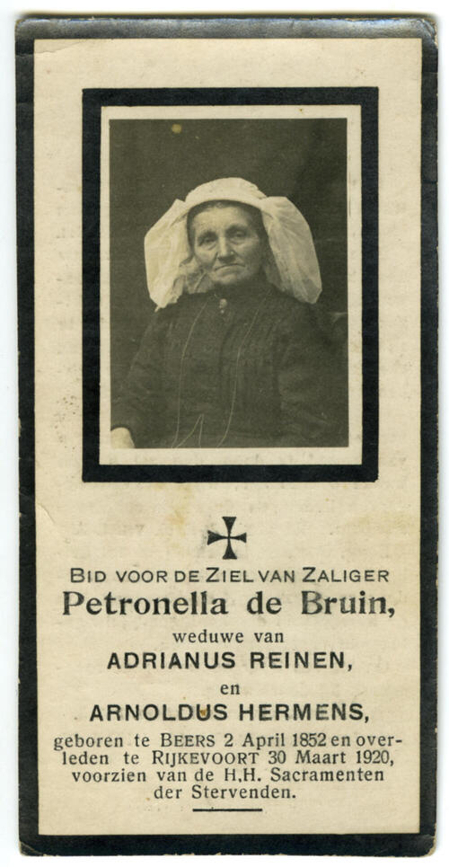 Bidprentje van Petronella de Bruin, 1920