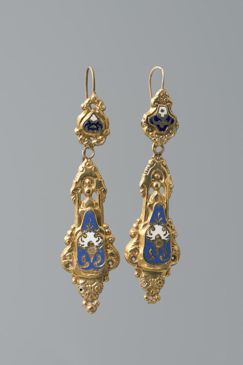 Paar gouden oorbellen, Noord-Brabant, circa 1860
