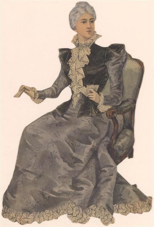 Vel met opgeplakte modebladknipsels van ca. 1890-1910