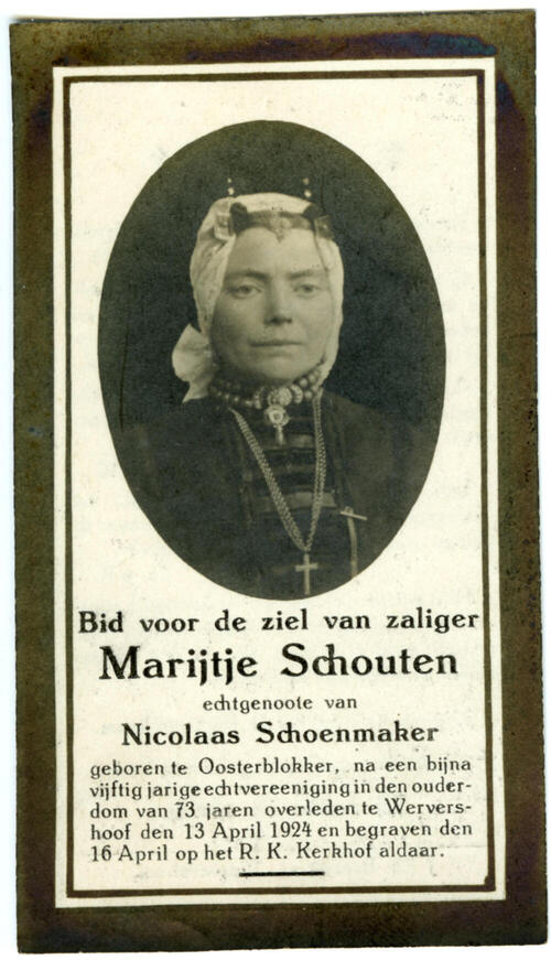 Bidprentje van Marijtje Schouten, 1924