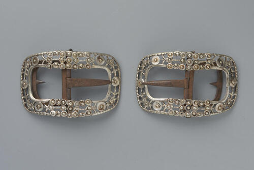 Paar zilveren schoengespen, Noord-Veluwe, 1800–1900