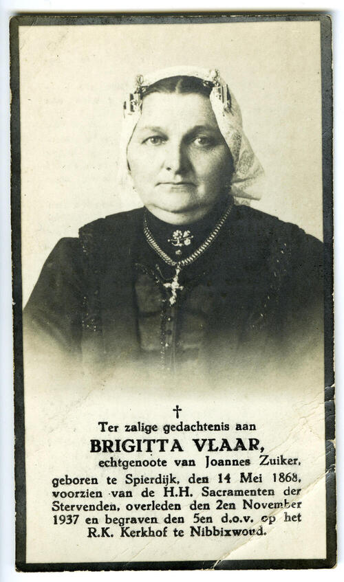 Bidprentje van Brigitta Vlaar, 1937