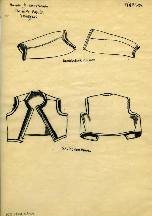 Tekening van bruidssteekmouwen en bruidsvoorpanden, Marken
