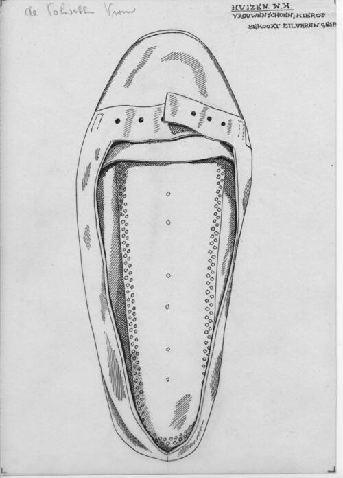 Tekening van een vrouwenschoen, Huizen