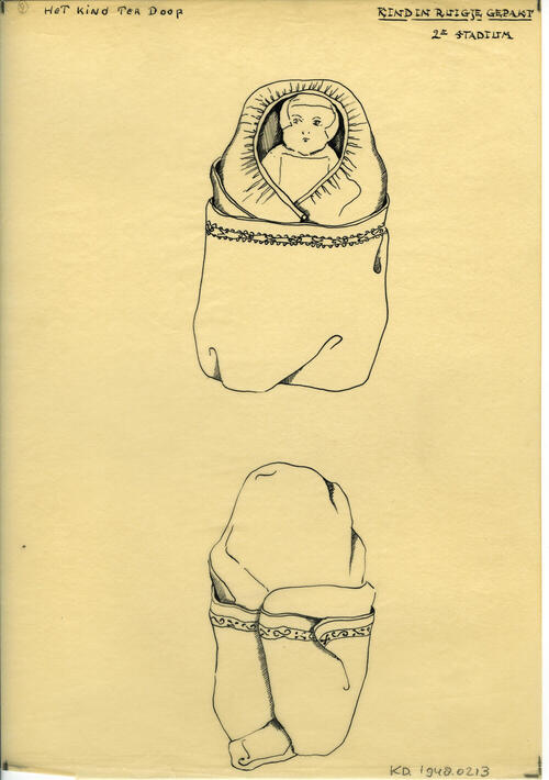 Tekening van het kind in ruigje, Marken