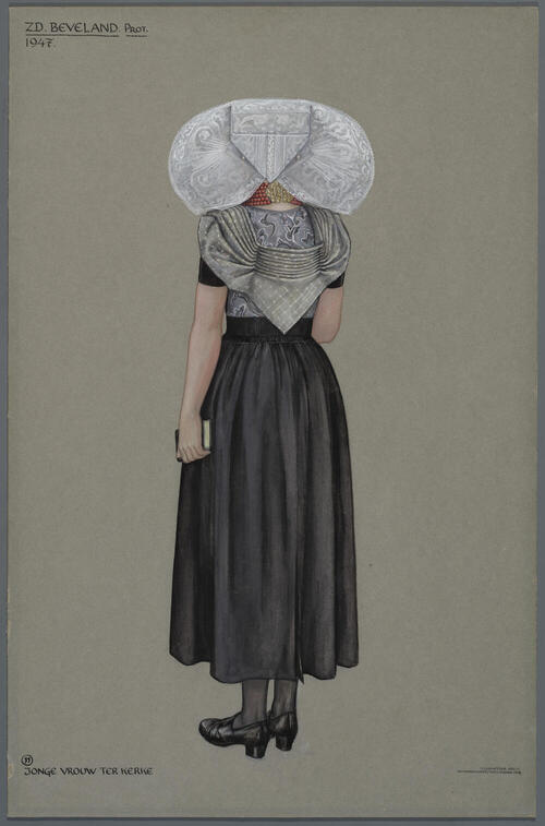 Vrouw in protestantse Zuid-Bevelandse dracht 1947