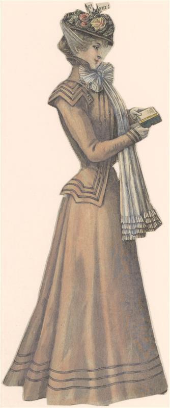 Vel met opgeplakte modebladknipsels van ca. 1890-1910