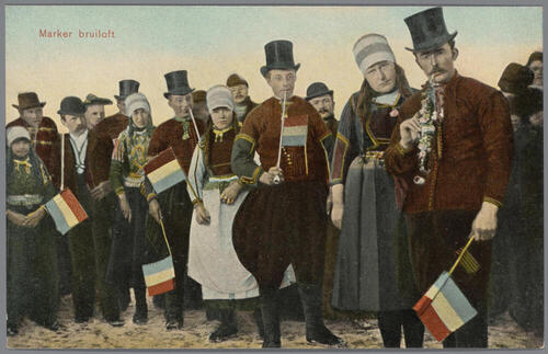 Mannen en vrouwen in Marker bruiloftsdracht