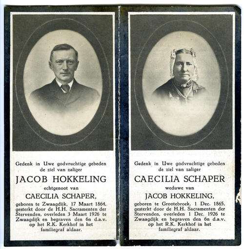 Bidprentje van Jacob Hokkeling en Caecilia Schaper, 1926