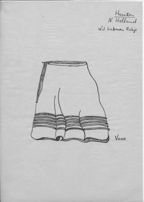 Tekening van een witte katoenen rokje, Huizen