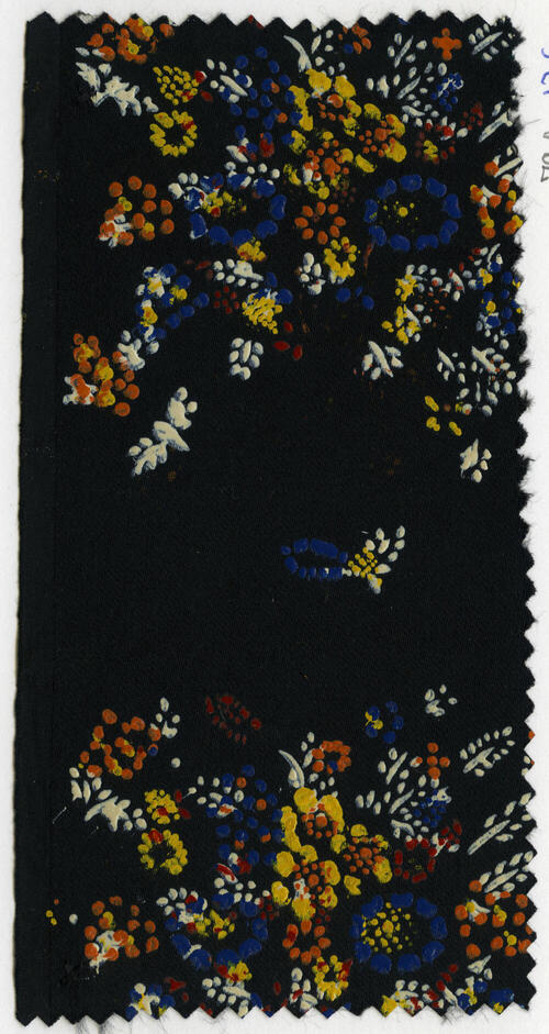 Zwart satijn met meerkleurig stipwerk, Staphorst, 1920–1940