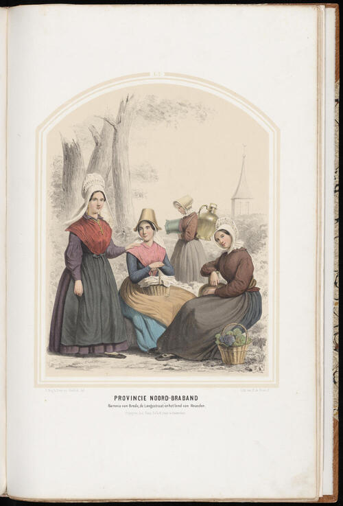 Vrouwen in de dracht van Noord-Brabant gaan ter markt