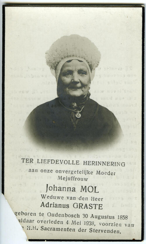 Bidprentje van Johanna Mol, 1938