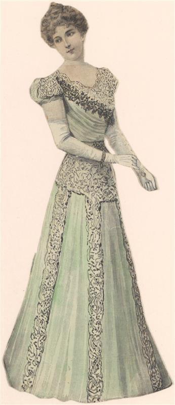 Vel met opgeplakte modebladknipsels van ca. 1890-1910