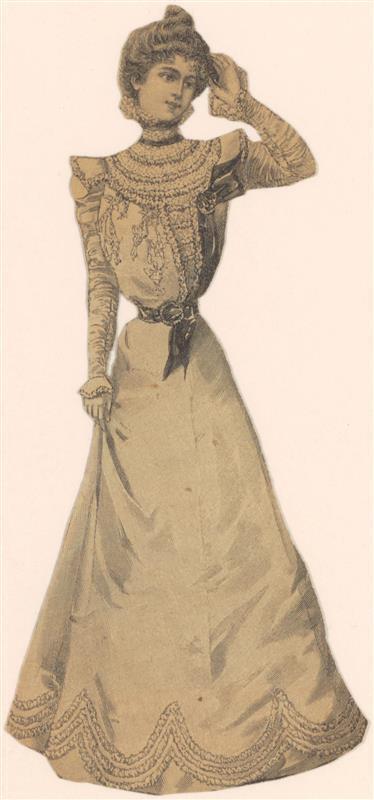 Vel met opgeplakte modebladknipsels van ca. 1890-1910
